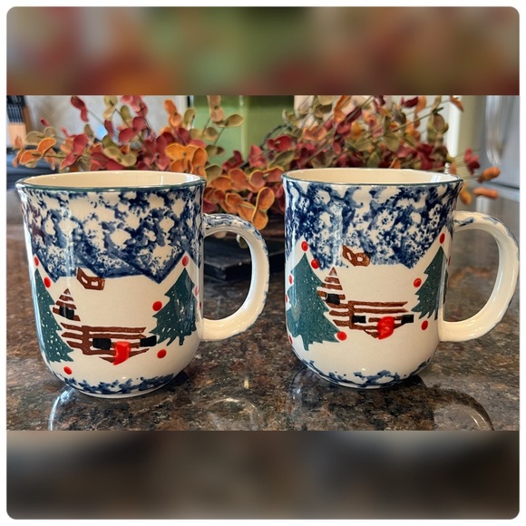 Tienshan Other - Vintage Folk Craft-Pair of ‘’Cabin in the Snow’ by Tienshan. Mugs.